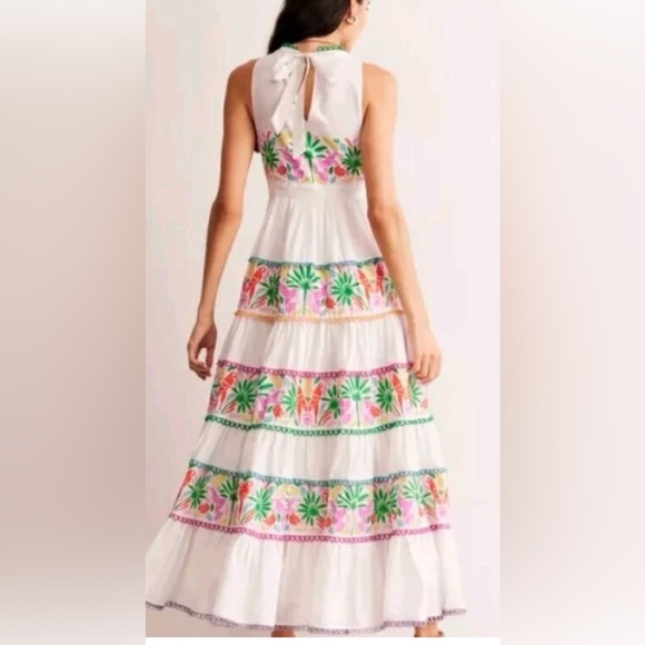 BODEN SERENA COTTON TIE FULL CIRCLE MAXI DRESS MULTI TROPICAL LOVE BIRDS PARROTS - Picture 2 of 13